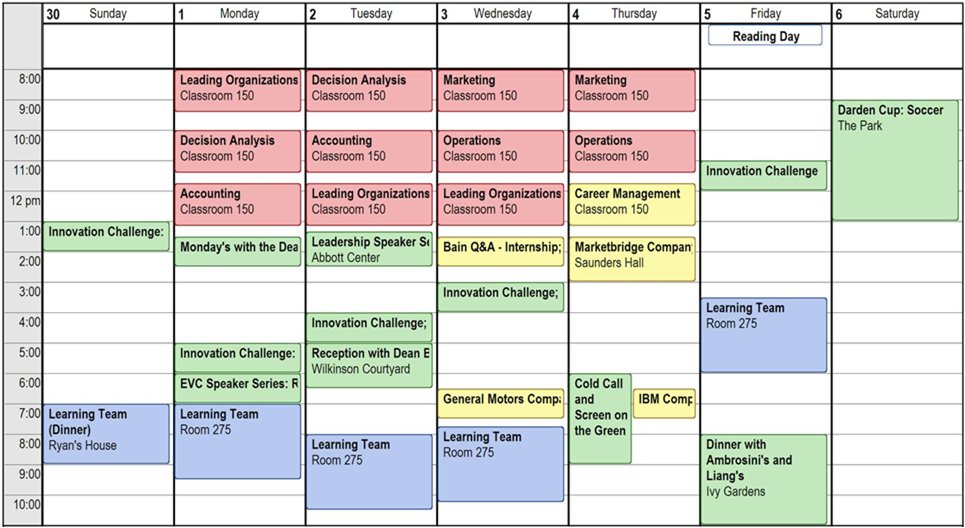 dartmouth timetable of class meetings